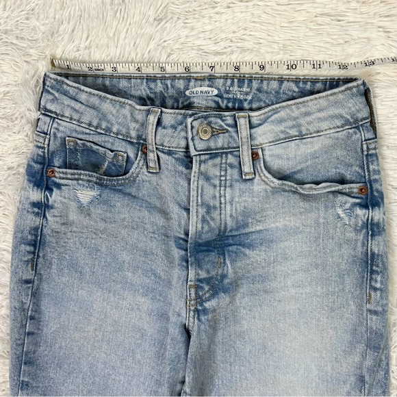 Old Navy O.G. Straight High-Waisted Button-Fly Cut-Off Jeans Raw Hem Light Wash - Picture 7 of 10